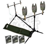 BRAND NEW Carp Session Multi Rod Pod With Indicators 3 Camo Bite Alarms With Tone & Vol And Batteries