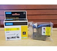 DYMO Rhino Vinyl Polyester Labels Industrial 19mm x 5.5m Black Print on Yellow