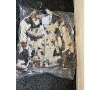 Brand New Faux Fur Cow Print Trucker Jacket size 10 Never Worn