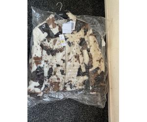 Brand New Faux Fur Cow Print Trucker Jacket size 10 Never Worn