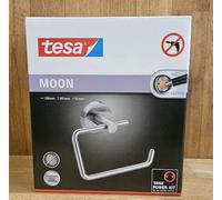 tesa MOON toilet paper holder in brushed graphite - self-adhesive roll holder without lid, made of PVD-coated metal - drill-free, incl. adhesive solution - 99 mm x 140 mm x 53 mm