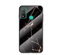BRAND SET Case for Huawei P Smart 2020 Case Marble Tempered Glass All Inclusive Cover Soft Silicone Edge Hard Case Compatible with Huawei P Smart 2020-Gold Black