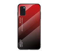BRAND SET Case for Samsung Galaxy A41 Protective Case Gradient Design Ultra-thin Tempered Glass Back Cover Hard Cover Scratch-resistant Soft TPU Silicone Crash Case Shockproof-Red