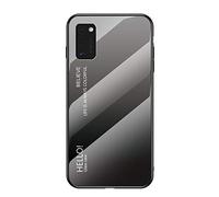 BRAND SET Case for Samsung Galaxy A41 Protective Case Gradient Design Ultra-thin Tempered Glass Back Cover Hard Cover Scratch-resistant Soft TPU Silicone Crash Case Shockproof-Black Ash