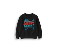 Brand Threads Boys Christmas Jumper - “Merry And Bright” Black Sweatshirt - Cotton-Blend Cosy Crew-Neck Jumper For Boys - Easy-Care Everyday Festive Layer, Soft Brushed Interior