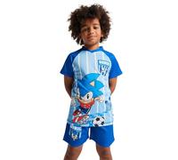 Brand Threads Boys Sonic The Hedgehog Active Daywear Set - 2 Piece Sportswear Top And Shorts Lightweight 100% Polyester Quick Dry Elasticated Waist Active Daywear Outfit For Kids, Sports Set