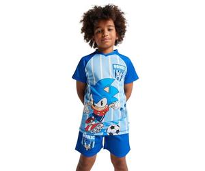 Brand Threads Boys Sonic The Hedgehog Active Daywear Set - 2 Piece Sportswear Top And Shorts Lightweight 100% Polyester Quick Dry Elasticated Waist Active Daywear Outfit For Kids, Sports Set