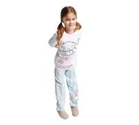 Brand Threads Cinnamoroll Girls Long Leg Pyjama Set - 2 Piece White Short Sleeve T-Shirt And Blue Pink Stripe Loose Fit Long Bottoms 100% Cotton Elasticated Waist Nightwear, Girls PJs