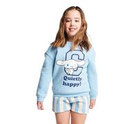 Brand Threads Cinnamoroll Girls Sweater And Shorts Set - 2 Piece Light Blue Sweatshirt Top And Stripe Shorts Cotton Rich Long Sleeve Crew Neck Character Graphic Elasticated Waist Daywear Outfit