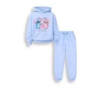 Brand Threads Disney Lilo & Stitch Girls Light Blue Tracksuit Set with Hooded Sweatshirt and Jogger Bottoms, Cotton Rich Character Loungewear for Kids, Ages 3 to 12 Years, Two Piece
