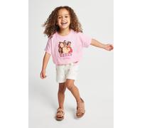 Disney Princess Girls T Shirt And Shorts Set - 2 Piece Pink Top And Cream Shorts 100% Cotton Short Sleeve Crew Neck Pull On Waist Summer Daywear Outfit