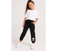 Brand Threads Girl's Smiley Iconic Face Print Jogging Bottom in Black | Size: 11-12 Years Brand Threads Black 11-12 Years
