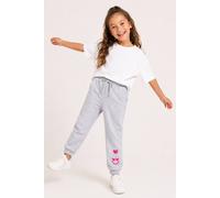 Brand Threads Girl's Smiley Iconic Face Print Jogging Bottom in Grey | Size: 9-10 Years Brand Threads Grey 9-10 Years