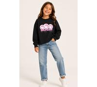 Brand Threads Girl's Smiley Iconic Face Print Sweatshirt in Black | Size: 11-12 Years Brand Threads Black 11-12 Years