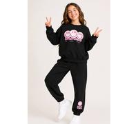 Brand Threads Girl's Smiley Iconic Face Print Sweatshirt Tracksuit in Black | Size: 3-4 Years Brand Threads Black 3-4 Years