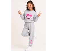 Brand Threads Girl's Smiley Iconic Face Print Sweatshirt Tracksuit in Grey | Size: 7-8 Years Brand Threads Grey 7-8 Years