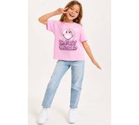 Brand Threads Girl's Smiley Iconic Face Print Tee in Pink | Size: 3-4 Years Brand Threads Pink 3-4 Years
