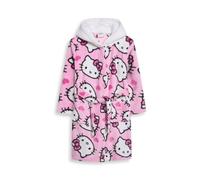 Brand Threads Hello Kitty Girls Fleece Dressing Gown - Soft Hooded Robe with Character Hood, All-Over Print & Tie Waist, Kids Sleepwear Loungewear, Gifts for Girls, Machine Washable