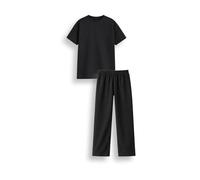 Brand Threads Kids Unisex Long Leg Pyjama Set Plain Cotton Blend Short Sleeve Top and Long Leg Bottoms Sleepwear in Four Colours for Boys and Girls Ages 3 to 12 Years Black