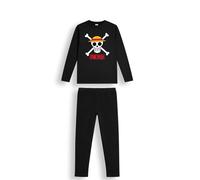 Brand Threads One Piece Boys Pyjama Set - 2 Piece Black Long Sleeve Top And Long Leg Bottoms, 100% Cotton, Crew Neck, Character Graphic, Kids Nightwear For Sleepovers And Weekends