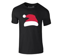 Brand88 'Christmas Santa Hat' Novelty Crew Neck T-Shirt - Regular Fit Unisex Short Sleeve Festive Tee Top for Men Women and Teens - Black M