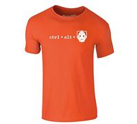 Brand88 Ctrl + Alt + Del, Adults T-Shirt - Orange/White XL