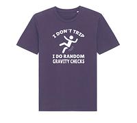 Brand88 I Don't Trip I Do Random Gravity Checks, Funny Humor Sarcasm Gifts Adults Printed T-Shirt -Round Neck Regular Fit Cotton Unisex Teeshirt, Purple, X-Large