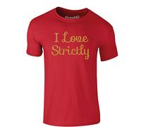 Brand88 I Love Strictly, Adults T-Shirt - Red/Glitter Gold XL