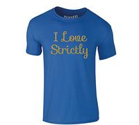 Brand88 I Love Strictly, Adults T-Shirt - Royal Blue/Glitter Gold 2XL