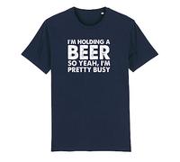 Brand88 I'm Holding A Beer So Yeah I'm Pretty Busy, Funny Beer Gifts, Gifts for Dad Adults Printed T-Shirt -Round Neck Regular Fit Cotton Unisex Teeshirt, Navy, Large
