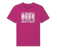 Brand88 I'm Holding A Beer So Yeah I'm Pretty Busy, Funny Beer Gifts, Gifts for Dad Adults Printed T-Shirt -Round Neck Regular Fit Cotton Unisex Teeshirt, Pink, XXX-Large