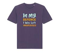 Brand88 in My Defence I was Left Unsupervised, Funny Sarcasm Saying Gift Adults Printed T-Shirt -Round Neck Regular Fit Cotton Unisex Teeshirt, Purple, Large