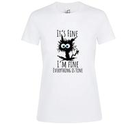 Brand88 It's Fine I'm Fine Everything is Fine, Funny Humor Sarcasm Gifts Ladies Printed T-Shirt Womens Shirt, Girls tees, Girl's Top, White, XX-Large