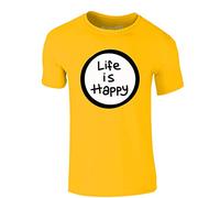 Brand88 Life is Happy, Adults T-Shirt - Daisy/Black/White 2XL