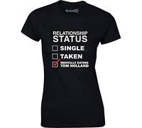 Brand88 Mentally Dating Tom Holland, Ladies T-Shirt - Black/White/Red S = 6-8