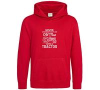 Brand88 Never Underestimate an Old Man with A Tractor, Funny Farming Gifts, Farmer Gift Adults Printed Hoodie-Pouch Pocket Pullover Hooded Top Unisex, Red, Large