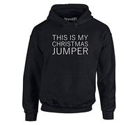Brand88 - "This is My Christmas Jumper” Novelty Pullover Kids Hoodie for Boys and Girls - Kangaroo Pouch Pocket Long Sleeve Hooded Top - Jet Black/White 9-11 Years