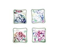 Brandani 51192 Decorative Set of 4 Flora Ceramic/Cork, Floral Decorations, Hydrangeas and Leaves, No Dishwasher, Microwave, Oven or Freezer, 11 x 11 cm