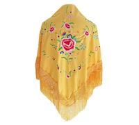BRANDELIA Flamenco Shawls Woman Style Manila Shawl Embroidered Shawls Large Shawl Typical Flamenco Dance Feria de Abril Sevilla El Rocío (160 x 85 cm), Yellow Big Flower (160 X 85 cm), 160 x 85cm