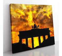 Brandenburg Gate In Berlin Vol.2 Painting Modern Canvas Wall Art Print Ready to Hang, Framed Picture for Living Room Bedroom Home Office Décor, 35x35 cm (14x14 Inch)