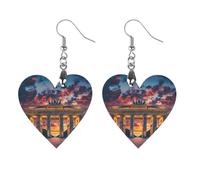 Brandenburg Gate in German Trendy Wooden Earrings for Women Boho Charms Studs Lightweight Dangle Drop Pendant Love