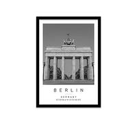 Brandenburg Gate Travel Print Berlin Wall art Black and white Poster A2 Print in Black frame 45 X 63cm (17.7x24.8inch)