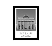 Brandenburg Gate Travel Print Berlin Wall art Black and white Poster A4 Print in Black frame 24.5 X 33cm (9.6x13inch)