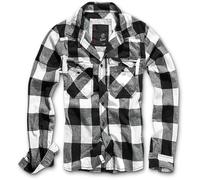 Brandit Classic Check Cotton Flannel Work Shirt Mens Long Sleeve Top White Black