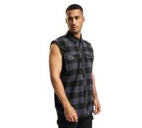 Brandit Checkshirt Sleeveless Mens Cotton Straight Cut Motorcycle Black Grey