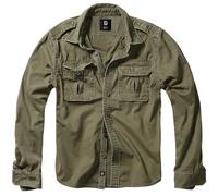 Brandit Individual WEAR Men's Rugged Cotton Breathable Casual Button Down Long Sleeve Shirt with Raw Edges & Shoulder Boards, Olive, XXL