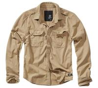 Brandit Individual WEAR Men's Rugged Cotton Breathable Casual Button Down Long Sleeve Shirt with Raw Edges & Shoulder Boards, Camel, S