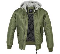 Brandit MA1 Sweat Hooded Jacket Bomber Military Pilot Warm Lined Coat Olive/Grey