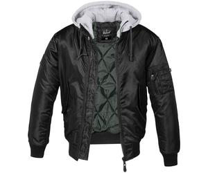 Brandit MA1 Sweat Hooded Jacket Quilted Flight Mens Nylon Warm Lined Black/Grey