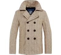 BRANDIT VINTAGE MENS PEA COAT CLASSIC WINDPROOF WOOL REEFER US NAVY JACKET BEIGE